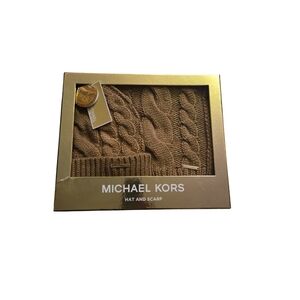 Michael Kors Camel Cable Knit Hat and Scarf Set